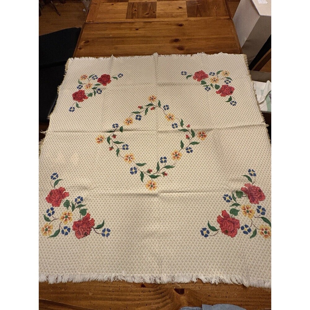 VTG Mid Century Table Runner Kitchen Towel Vintage Linen Cheerful Floral Print